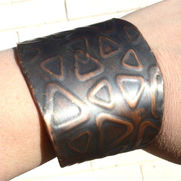 Conceptual Subculture Jewelry - Geometric Triangle Copper Patina Cuff Bracelet